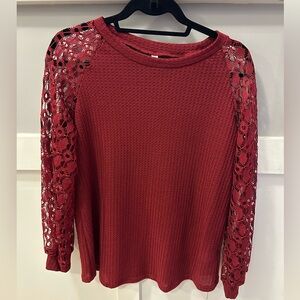 Red Lace Sleeve Women's Top size S